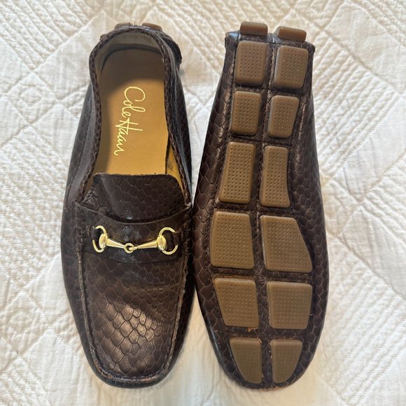 Cole Haan Women's |  Brown Snake Driving Loafers | Leather Horsebit | Size 8 - Picture 3 of 3
